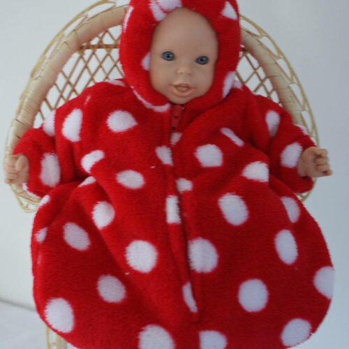 Vêtement pour poupée de 30 cm nid d'ange en laine polaire rouge à pois blancs