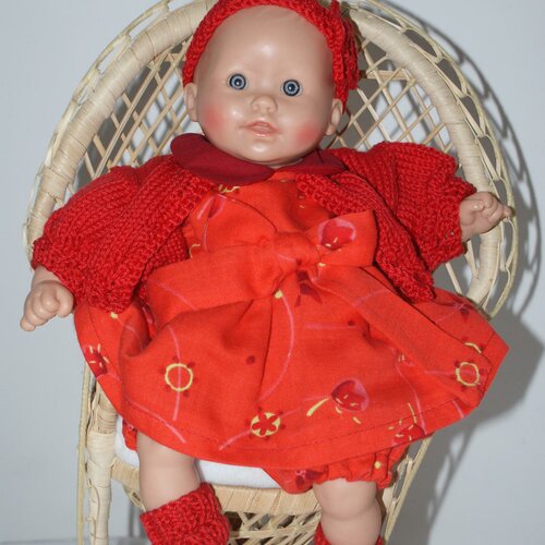 Vêtement pour poupée de 30 cm robe en coton tons orangés et rouges