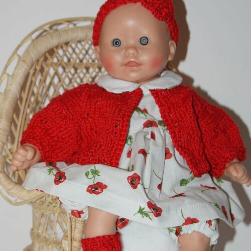 Vêtement pour poupée de 30 cm robe fond blanc imprimée de coquelicots rouges