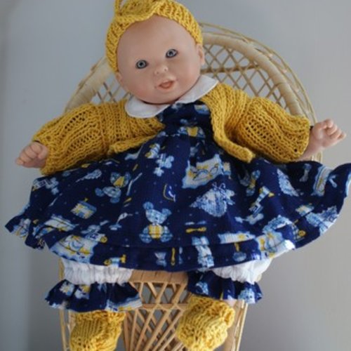 Vêtement pour poupée 30 cm robe bleue marine imprimée jouets bleus ciel et jaune avec volants
