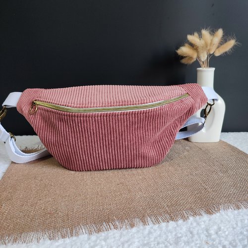 Sac banane velours côtelé rose