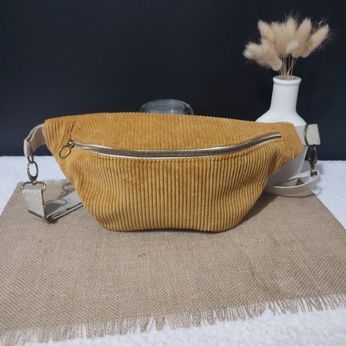 Sac banane femme en velours côtelé