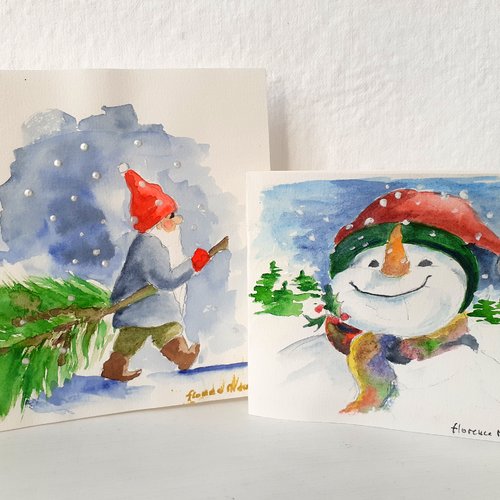 Aquarelle Cartes De Voeux Ou Noel Peintes A La Main Un Grand Marche