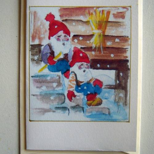 Carte De Noel Aquarelle Lutins Sous La Neige Un Grand Marche