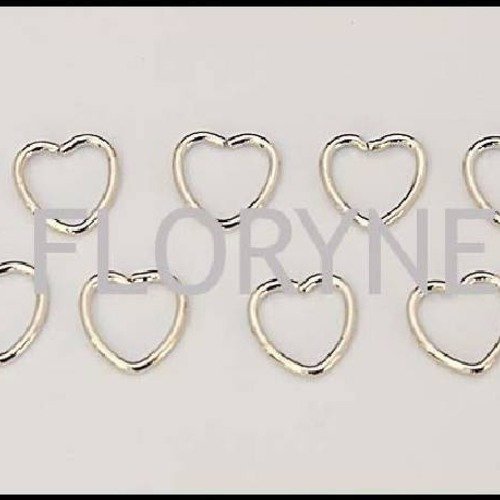 8 ANNEAUX COEUR EN MÉTAL ARGENTÉ OUVERTS 10MM