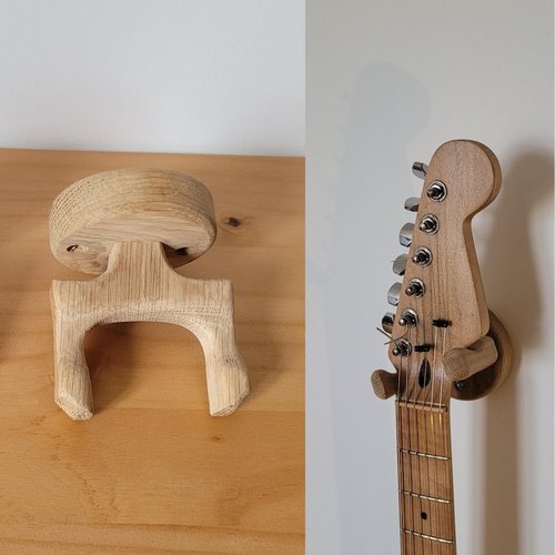 Support de guitare/basse en chêne huilé – accessoire guitariste – stand mural bois – idée cadeau musicien – modèle rond brut