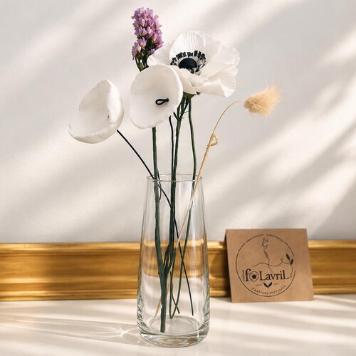 Bouquet de 2 fleurs en argile faites main et fleurs séchées – vase en verre – composition florale et personnalisable