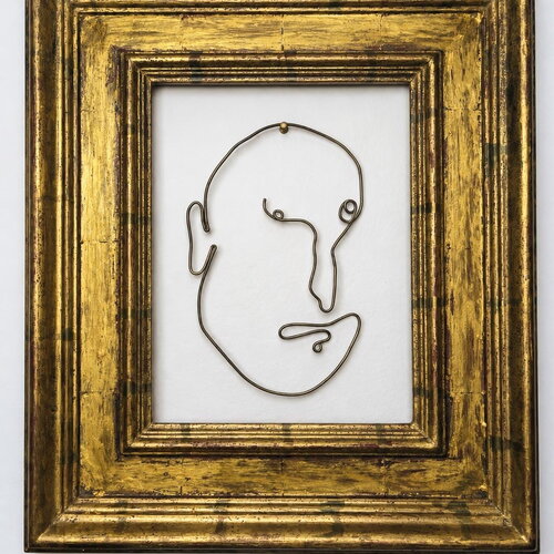 Sculpture murale homme en fil de fer | profil masculin et cadre vintage