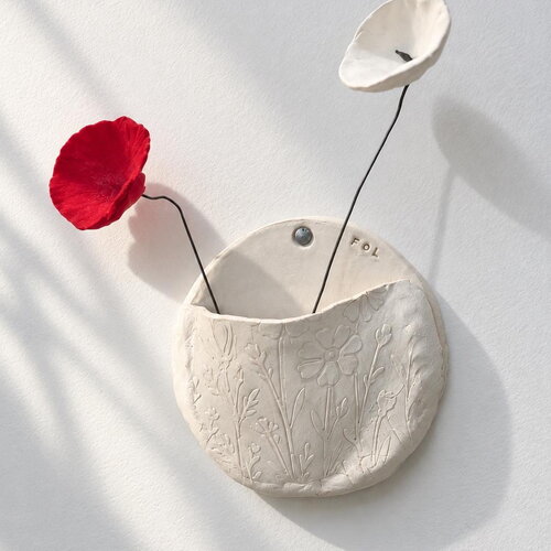 Vase mural rond en argile pour fleurs séchées - 20cm | fait main
