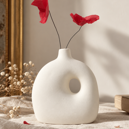 Coquelicots en papier de soie et vase en ceramique