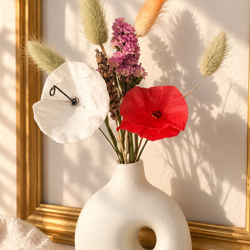 Bouquet de fleurs en argile et vase en céramique – fleurs en argile, en papier de soie et séchées