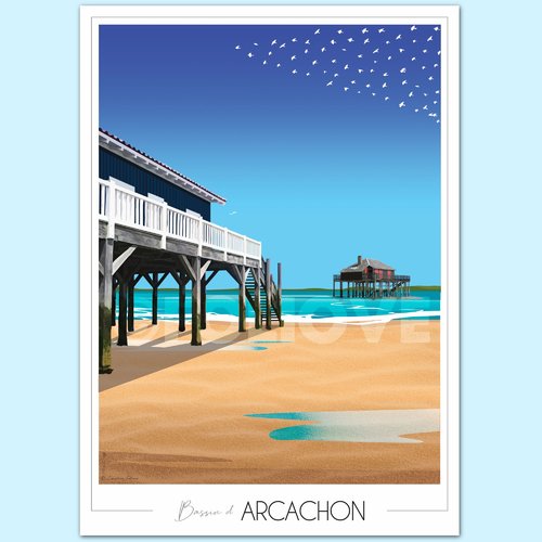 Affiche bassin d'arcachon - cabanes tchanquées