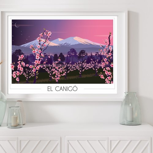 Affiche massif du canigou pêchers en fleurs