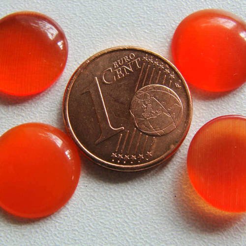 10 cabochons ronds 12mm verre oeil de chat orange foncé 