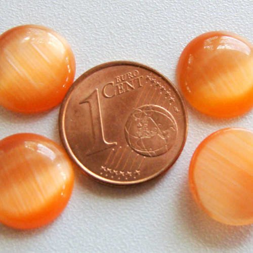 10 cabochons ronds 12mm verre oeil de chat orange 