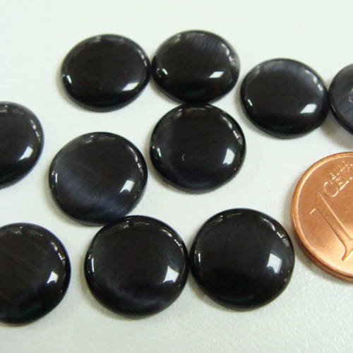 10 cabochons ronds 12mm verre oeil de chat noir gris 