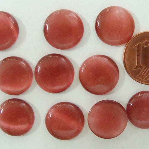 10 cabochons ronds 12mm verre oeil de chat rose foncé 