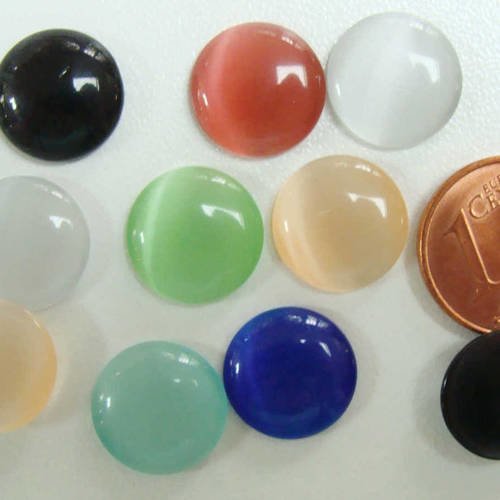 10 cabochons ronds 12mm verre oeil de chat mix couleurs 