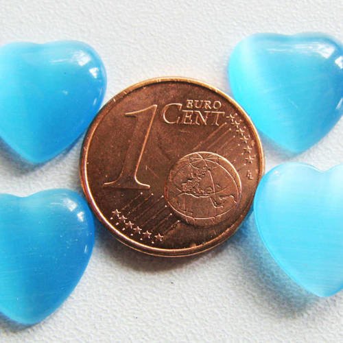 10 cabochons coeur 12x12mm verre oeil de chat bleu azur 