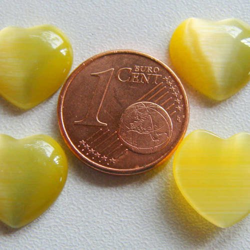 10 cabochons coeur 12x12mm verre oeil de chat jaune 