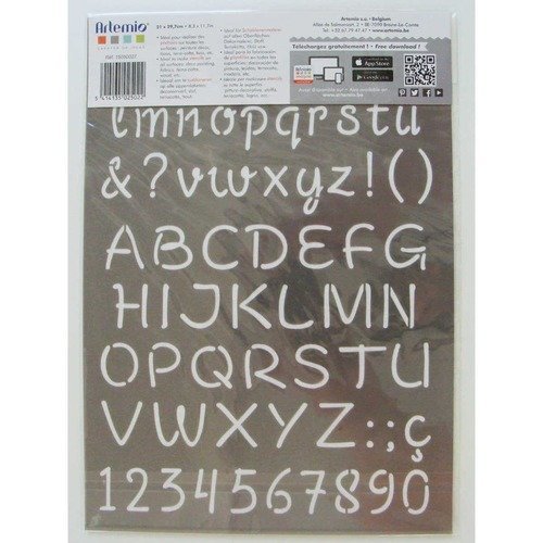 Pochoir home deco alphabet lettres majuscules minuscules chiffres planche a4 artemio mod17 