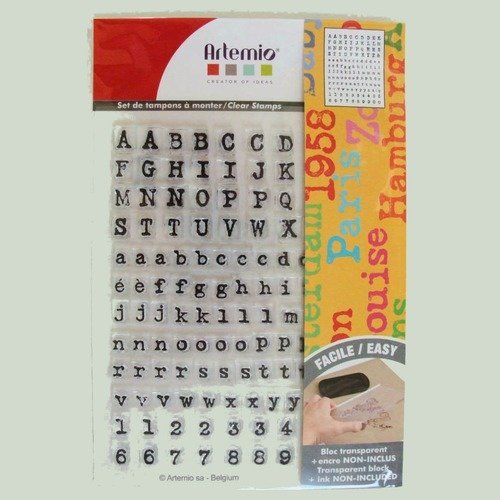 135 tampons silicone clear stamps en planche 1 alphabet + chiffres planche 18cm artemio mod34 