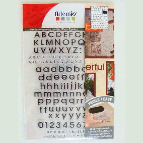 155 tampons silicone clear stamps en planche 4 alphabets + chiffres 18cm artemio mod32