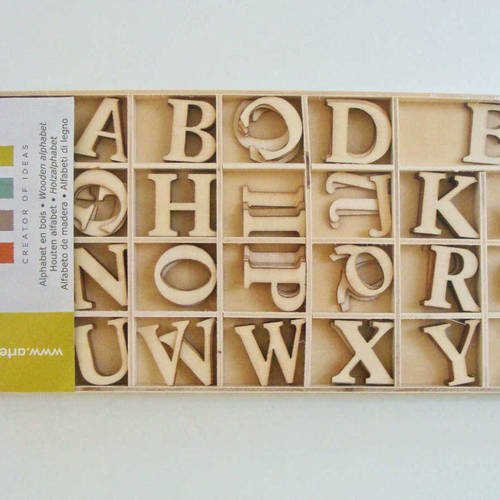 Alphabet lettres bois 30mm a-z majuscule casier 130 pcs 