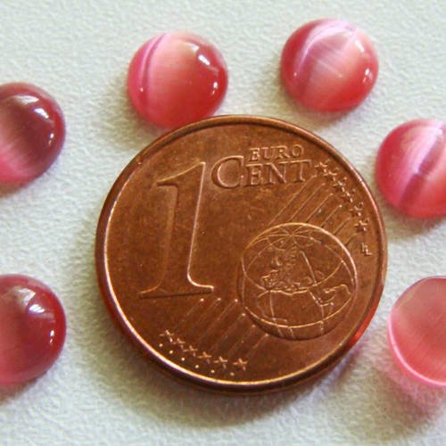 20 cabochons ronds 6mm oeil de chat rose foncé framboise 