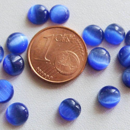 20 cabochons ronds 6mm oeil de chat bleu foncé marine