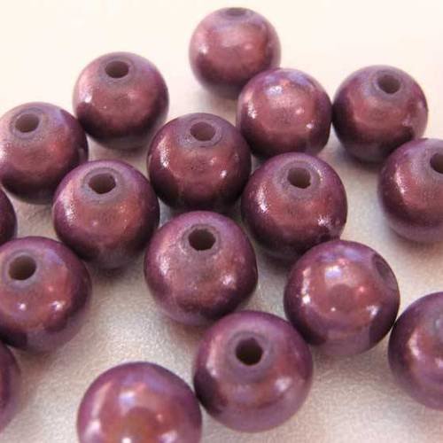 Lot 20 perles rondes 8mm acrylique miracle nacrées violet 