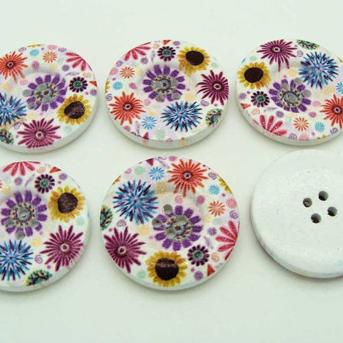6 boutons fleurs multicolores 30mm mod17 