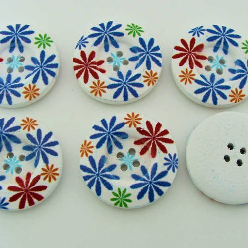 6 boutons fleurs multicolores 30mm mod11 