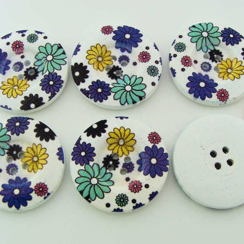 6 boutons fleurs multicolores 30mm mod9 