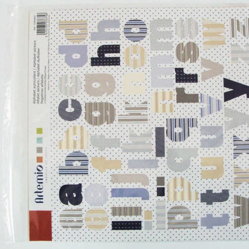 2 planches stickers alphabet lettres rayures 30x30cm artemio mod11