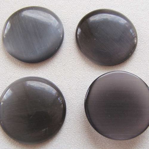 4 cabochons ronds 18mm oeilde chat gris fonce 
