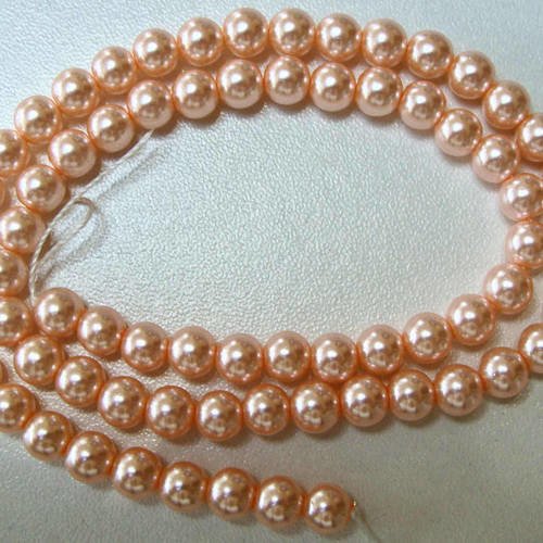 68 perles 6mm verre peint aspect nacré rondes en fil rose 
