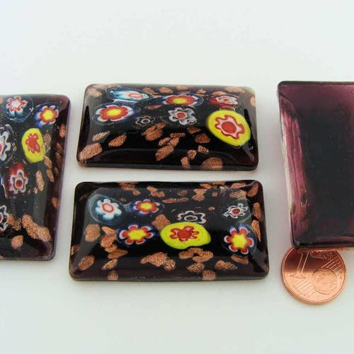 1 cabochon 47mm verre millefiori rectangle bombé violet 