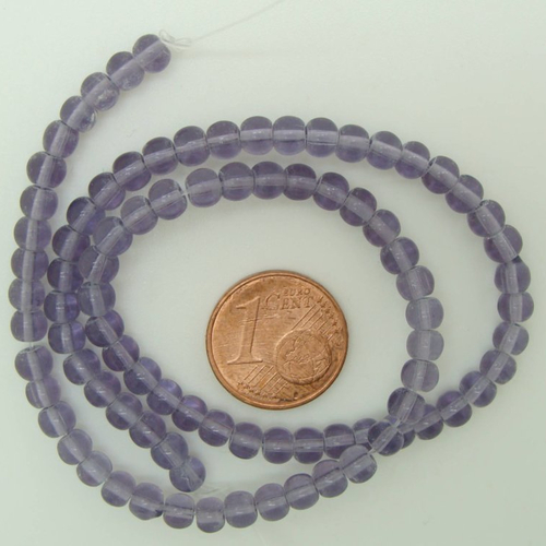 1 fil 75 perles environ rondes 4,5mm verre simple violet mauve