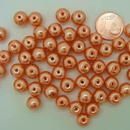 50 perles 8mm verre peint aspect nacré rondes saumon 
