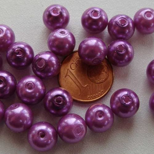 50 perles 8mm verre peint aspect nacré rondes violet 