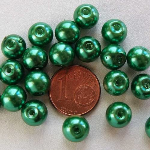 50 perles 8mm verre peint aspect nacré rondes vert 