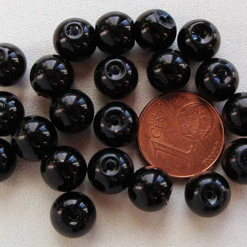 50 perles 8mm verre peint aspect nacré rondes noir