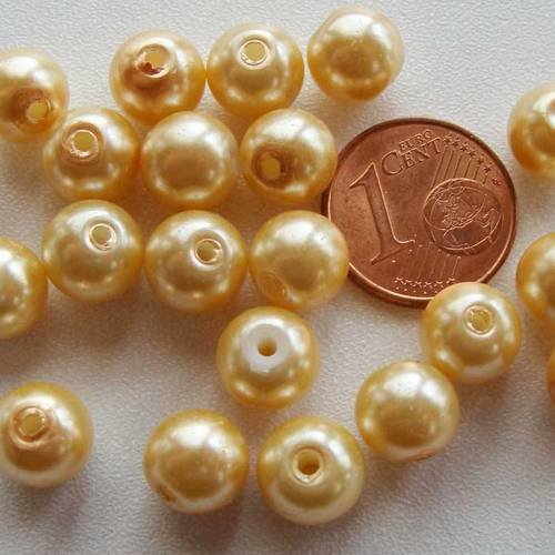 50 perles 8mm verre peint aspect nacré rondes jaune dore 