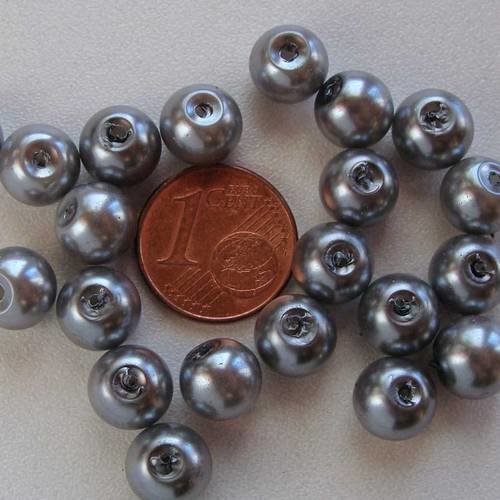 50 perles 8mm verre peint aspect nacré rondes gris bleu