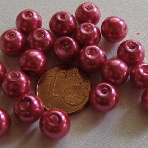 50 perles 8mm verre peint aspect nacré rondes rose framboise 