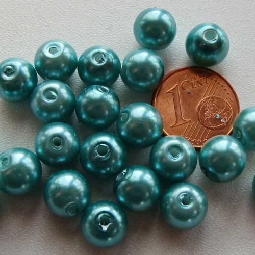 50 perles 8mm verre peint aspect nacré rondes bleu fonce 