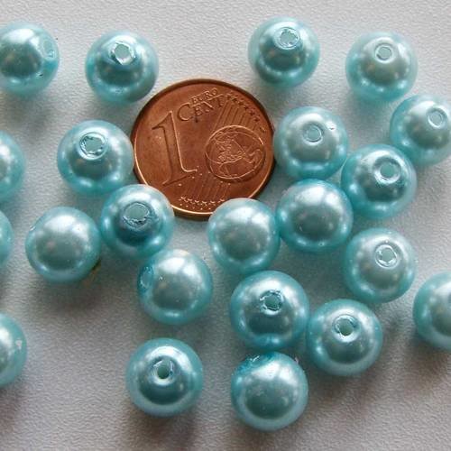 50 perles 8mm verre peint aspect nacré rondes bleu 