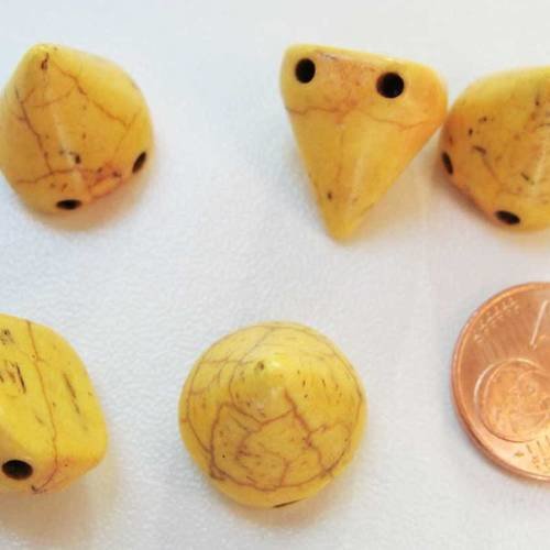 5 perles pointes spikes 14mm pierre turquoise synthétique jaune pier50-jaune 