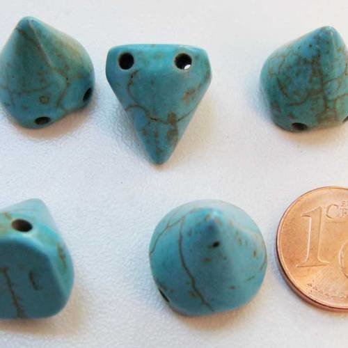 5 perles pointes spikes 14mm pierre turquoise synthétique bleu pier50-bleu 